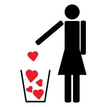 Man throws out a few red hearts in the trash Stock Illustration
