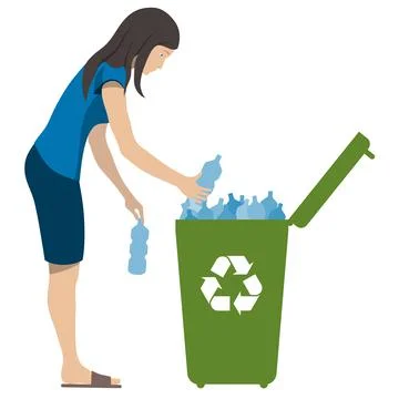A man throws plastic bottles into a trash can Stock Illustration