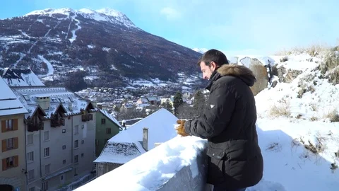 Man throws a snowballs Stock Footage 83448783