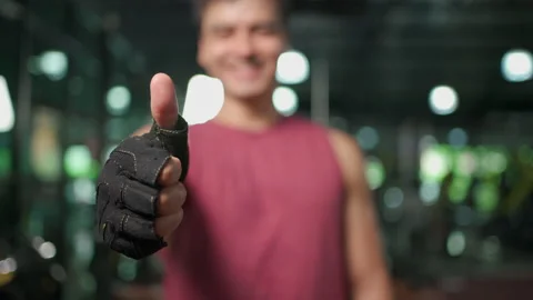 Man thumb up in the gym Video stock 151683535