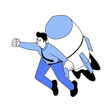 A man in a tie is now flying a rocket. Stock Illustration