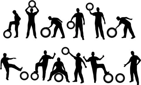 Man with tire silhouettes Stock Illustration