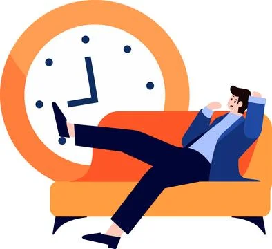 A man tired and lying down on couch in flat style isolated on background Stock Illustration