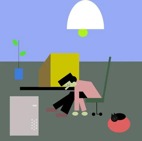 Man tired at work illustration Stock Illustration