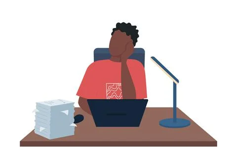Man tired from work semi flat color vector character Stock Illustration