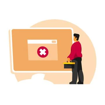 Man with a toolbox on the computer screen Stock Illustration