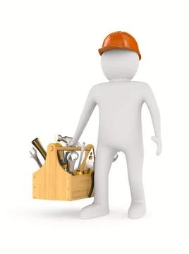 Man with toolbox on white background. Isolated 3D illustration Stock Illustration