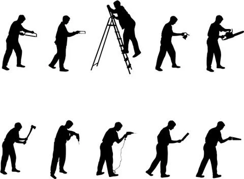 Man with tools silhouettes Stock Illustration