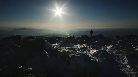 Man at the top of the mountain. Stock Footage 103539179
