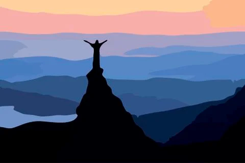 A man on top of a mountain Stock Illustration