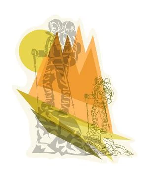Man on the top of the mountain minimalistic concept for mountain tourism Stock Illustration