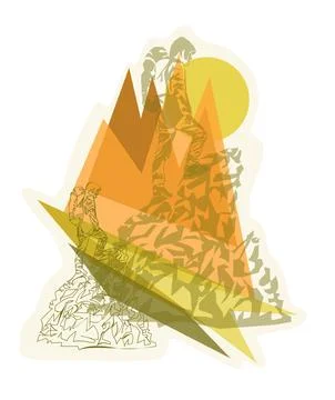 Man on the top of the mountain minimalistic concept for mountain tourism Stock Illustration