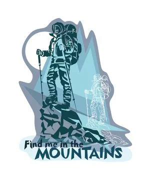 Man on the top of the mountain minimalistic concept for mountain tourism Stock Illustration