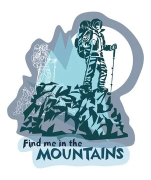 Man on the top of the mountain minimalistic concept for mountain tourism Stock Illustration