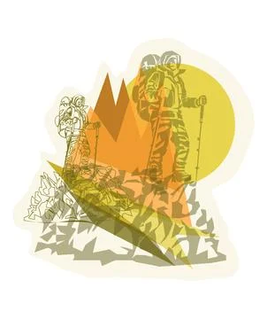 Man on the top of the mountain minimalistic concept for mountain tourism Stock Illustration