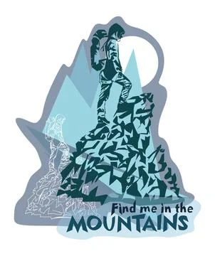 Man on the top of the mountain minimalistic concept for mountain tourism Stock Illustration