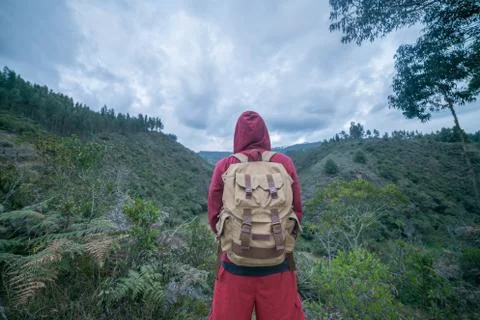 Man on top of a mountain Stock Photos