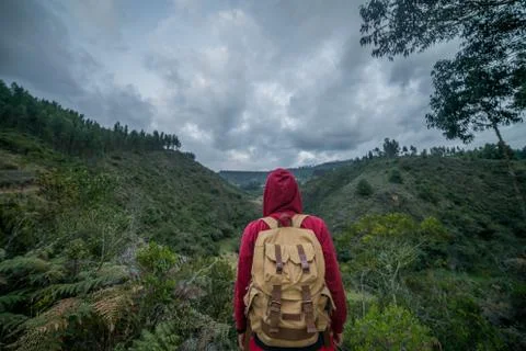Man on top of a mountain Stock Photos