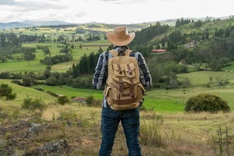 Man on top of a mountain Stock Photos