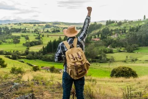 Man on top of a mountain Foto stock