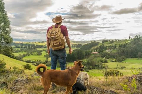 Man on top of a mountain Stock Photos