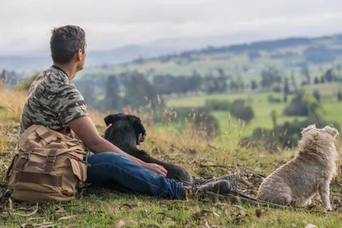 Man on top of a mountain Stock Photos