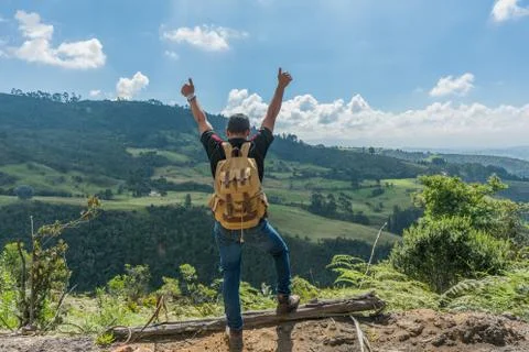Man on top of a mountain Stock Photos