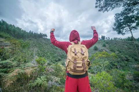 Man on top of a mountain Stock Photos