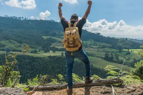 Man on top of a mountain Stock Photos