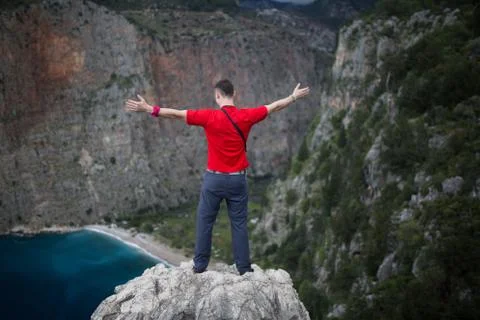 Man on top of mountain Stock Photos
