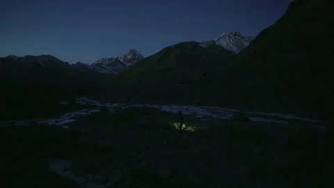 Man With Torch Walking In Mountain Stock Footage 75202398