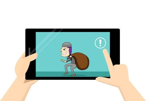 Man touch alert button when thief has been detect Stock Illustration