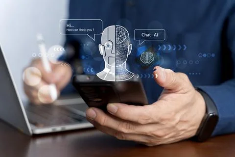 Man touch bar Chat bot Chat with AI, Artificial Intelligence,System Artific.. 写真素材