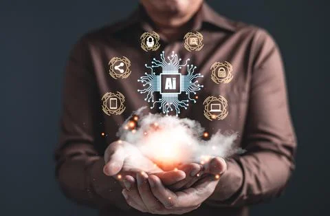 Man touch cloud computing diagram show on hand.Data storage.the use of onli.. Stock Photos