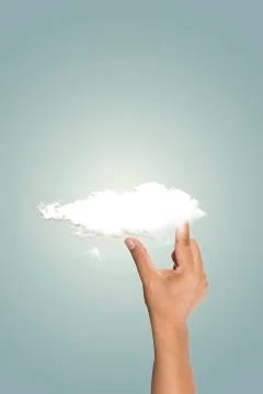 Man touch the cloud Stock Photos