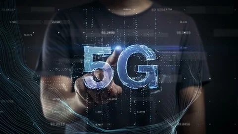 Man Touch Screen Revealing 5G 3D Text. Next Generation Technology of Internet Видео 124286564