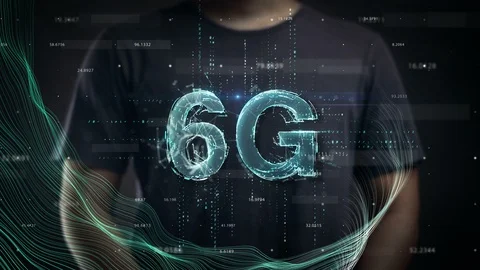 Man Touch Screen Revealing 6G 3D Text. Next Generation Technology of Internet Stock Footage 129008728