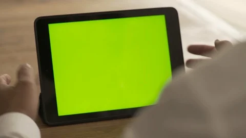 Man with a touch screen tablet. green screen concept Stock Footage 95997374