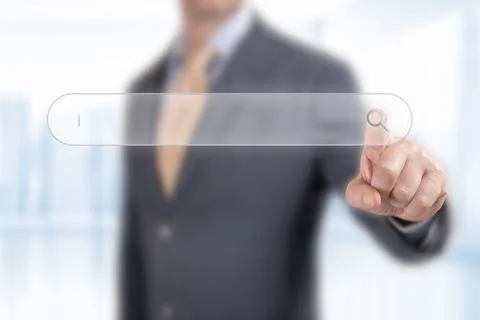 Man touch search button. Searching Browsing Internet Data Information Network Stock Photos