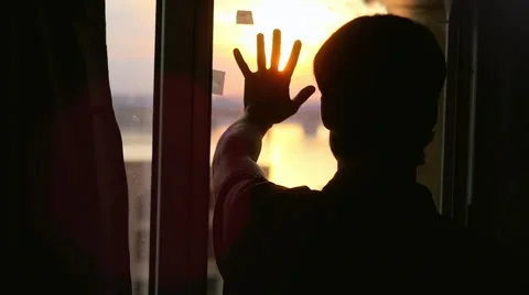 Man touch the sun on the window in slowmotion. 1920x1080 Stock Footage 68540790