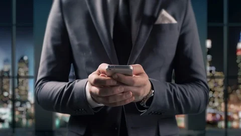 Man Touch Typing Mobile Technology Cellphone, Businessman Smartphone Using Type Stock Footage 125443253
