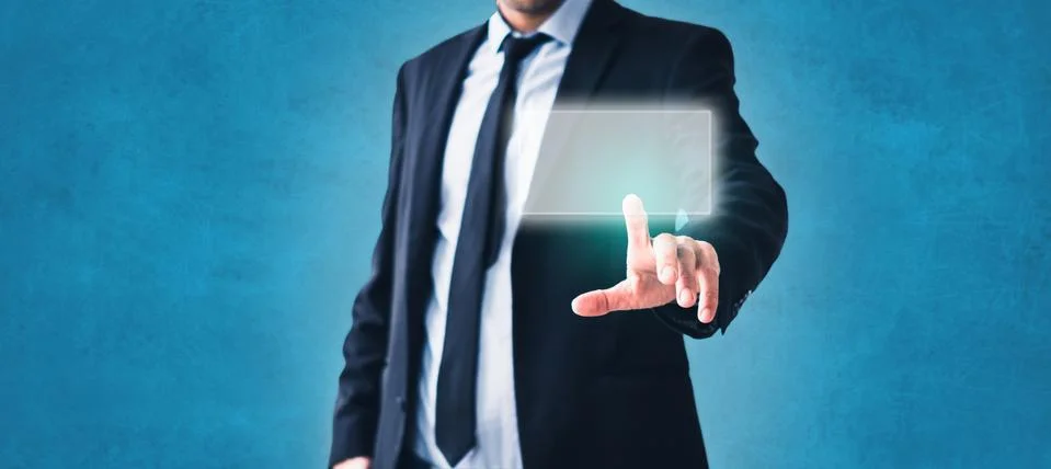 Man touch virtual screen -  technology in business - Stock Photos