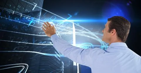 Man touches binary stream Foto stock