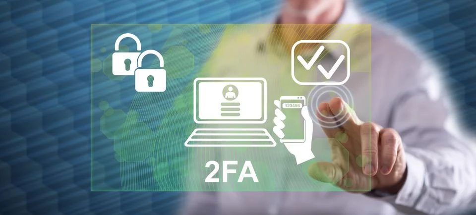 Man touching a 2fa concept Stock Photos