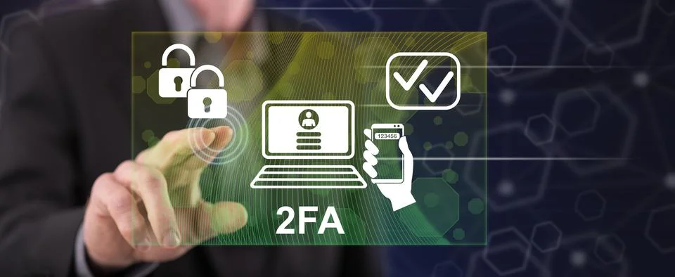 Man touching a 2fa concept Stock Photos