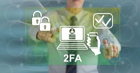 Man touching a 2fa concept Stock Photos