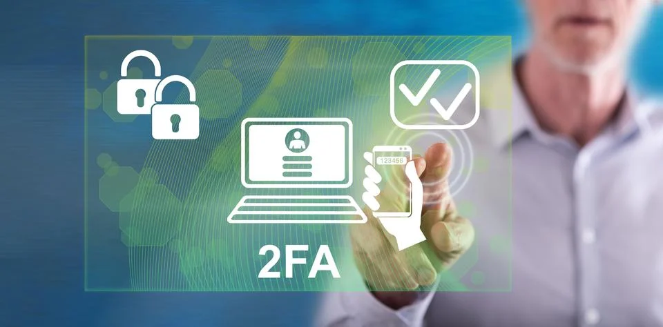 Man touching a 2fa concept Stock Photos