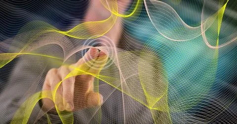 Man touching an abstract wave network concept Stock Photos