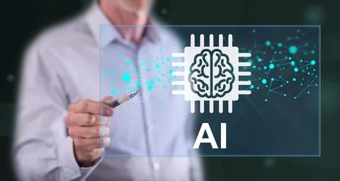 Man touching an ai concept 스톡 사진