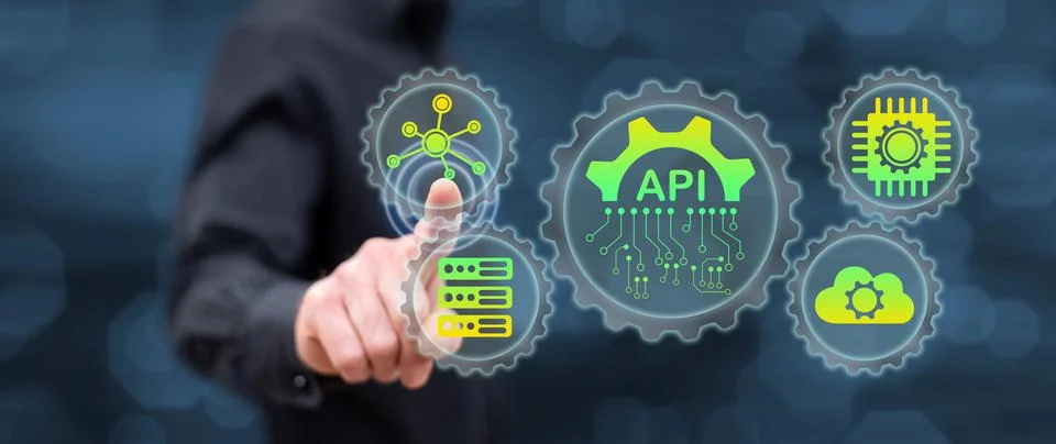 Man touching an api concept Stock Photos